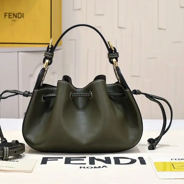 Affordable HOT In Calf Mini Fendi Green Bag Bucket Leather Pomodorino 0609